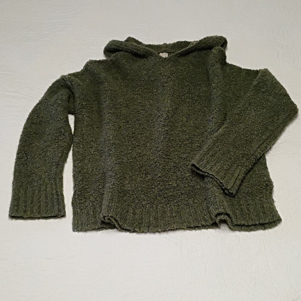 A New Day Womens L Sage Green Teddy Boucle Knit Hoodie Sweater Wool Blend Cozy